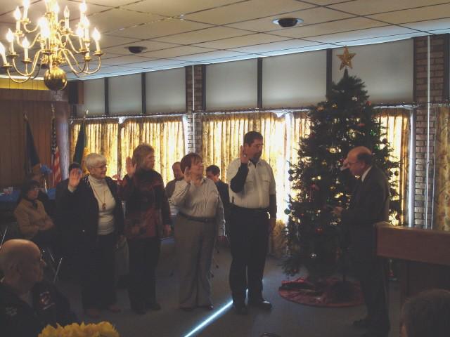 Jan. 4, 2009 Installation: Corresponding Secretary Barbara Backus, Treasurer Marianne DeSantis, Recording Secretary Anne Spoonhour, Vice President George Stockinger